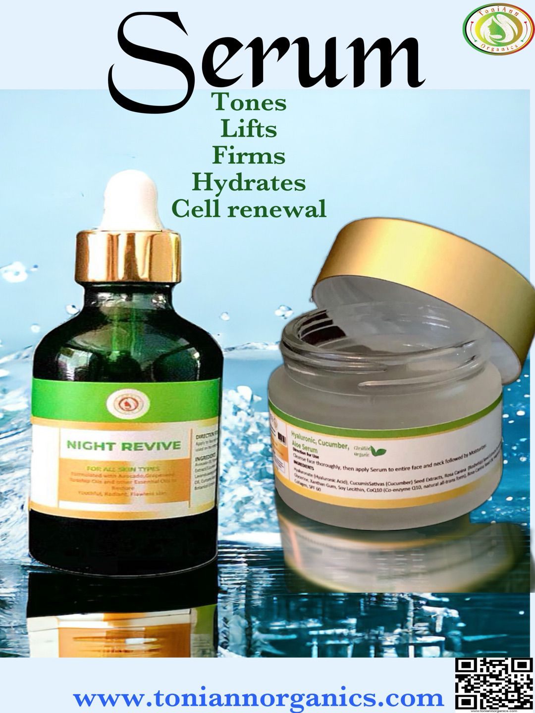 Night Revive Serum with Hyaluronic Acid - Anti-Aging Overnight Face Serum